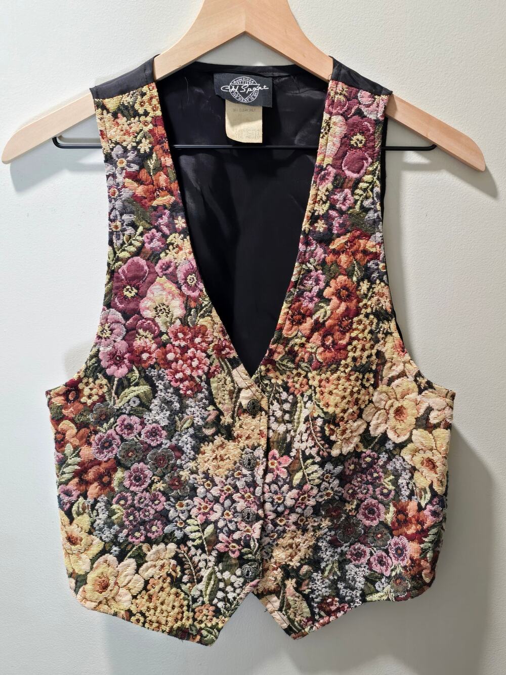 Vintage 90s Floral Tapestry Vest Whimsigoth Cottagecore Gobelin Waistcoat Medium
